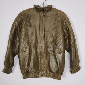 The Olde Hide House Acton Women's Jacket Sz 6 Olive Bomber Leather Wool Vintage
